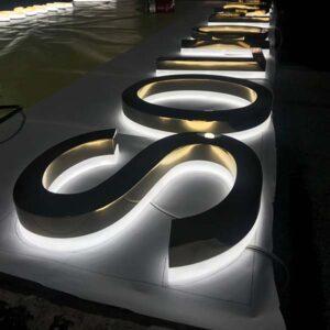 back lit metal sign